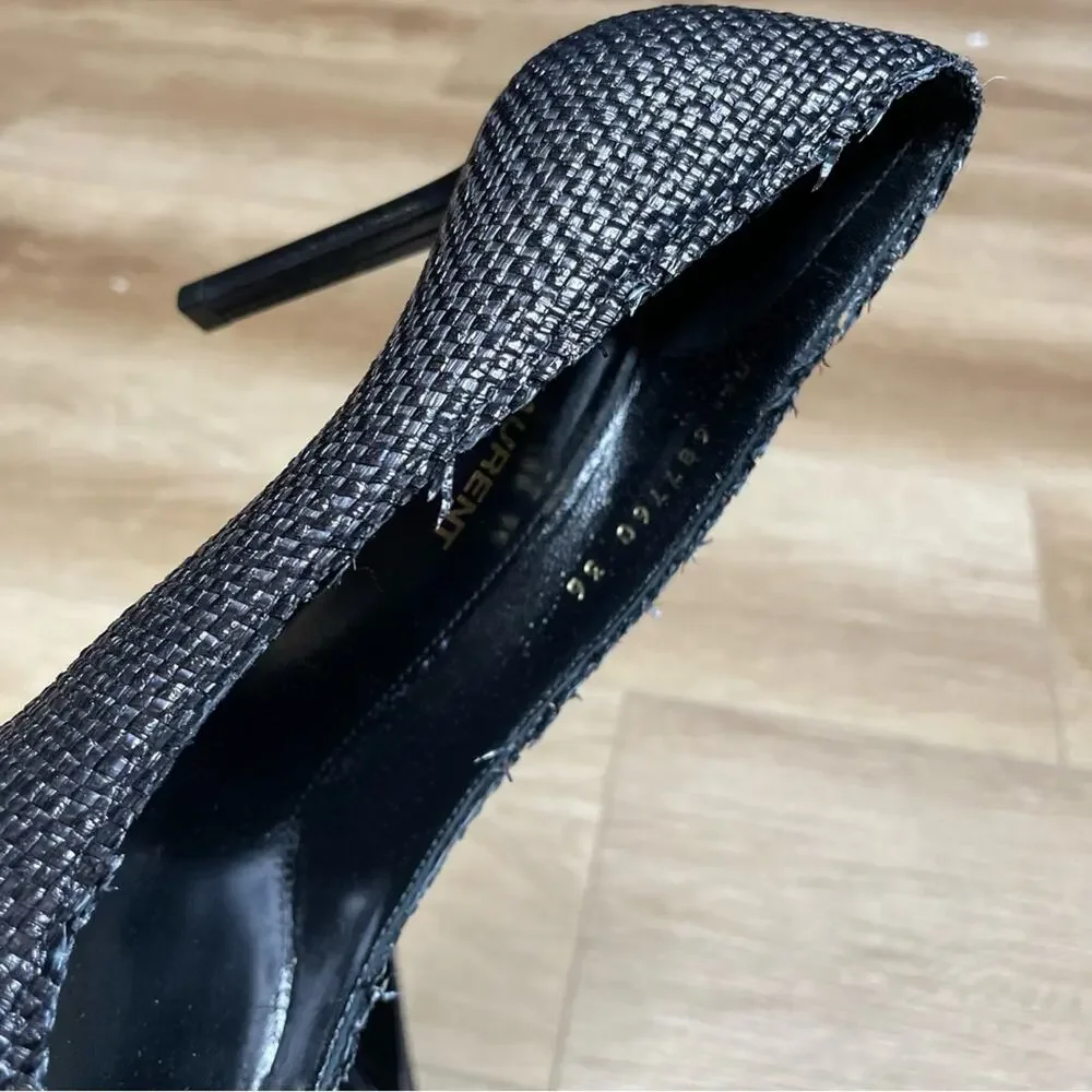Saint Laurent Anja Woven Pointed Toe Pumps Black Sz 36 / US 6 - Picture 15 of 16